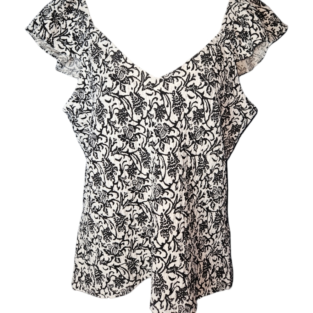 NWT LOFT Waffle Stitch Ruffle Sleeve Top